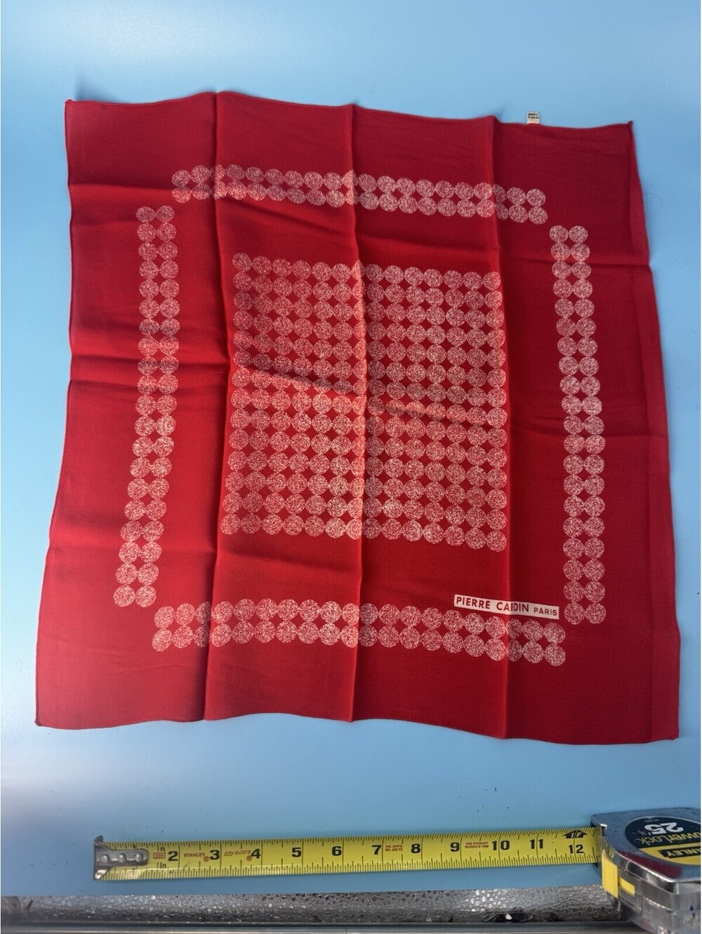 Vintage Pierre Cardin Paris Red Scarf Hanky Pocket Square Made in France